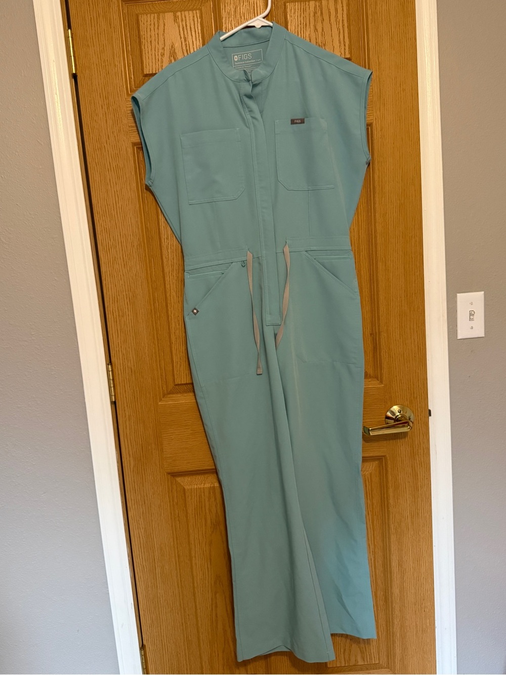 FIGS Women's Sea glass Utility wide leg Jumpsuit with Drawstring Waist